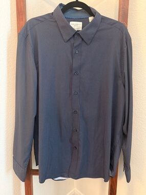 CON.STRUCT Men's Navy Microdot Long-Sleeve Performance Dress Shirt Size XL